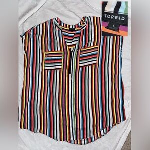 Torrid Multicolor Striped Blouse with Zipper